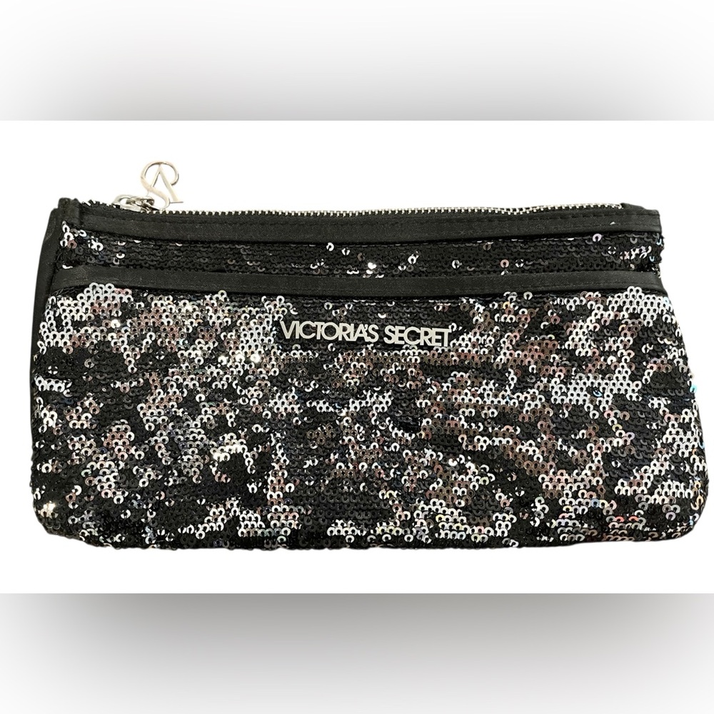 Victoria's Secret Black sequin clutch purse / make up bag, sequin clutch